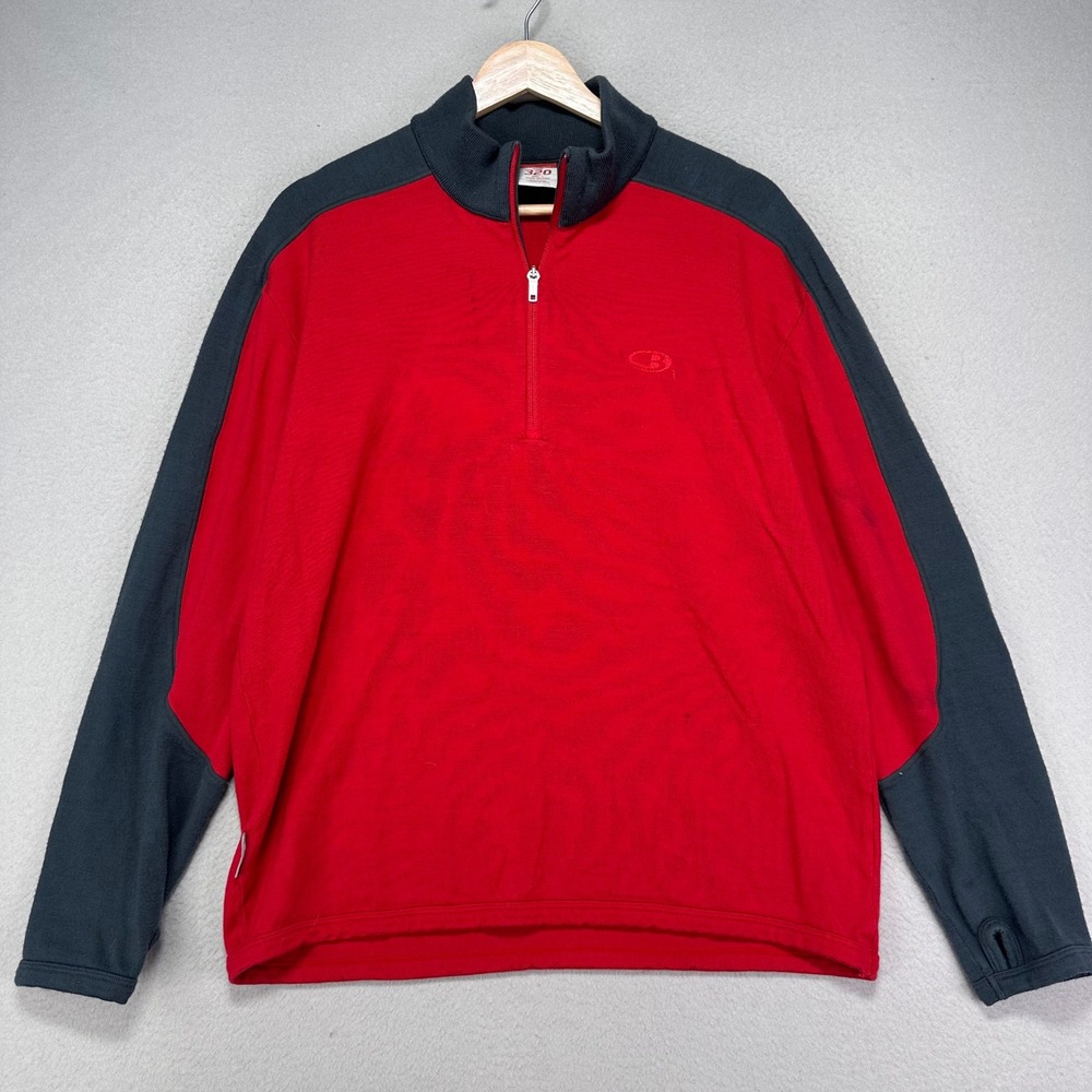 Icebreaker Merino 320 1/4 Zip Base Layer, Men’s Size L, Red and Grey